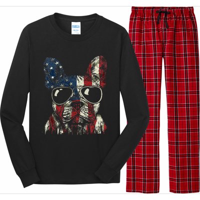 French Bulldog American USA Flag 4th Of July Frenchie Long Sleeve Pajama Set