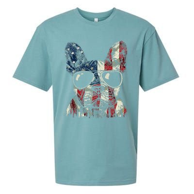 French Bulldog American USA Flag 4th Of July Frenchie Sueded Cloud Jersey T-Shirt