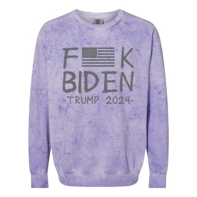 Fuck Biden American Flag Donald Trump 2024 Grey Colorblast Crewneck Sweatshirt