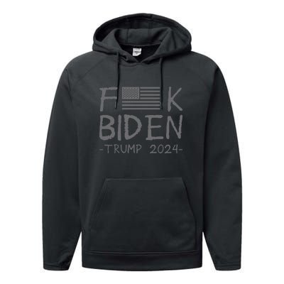 Fuck Biden American Flag Donald Trump 2024 Grey Performance Fleece Hoodie