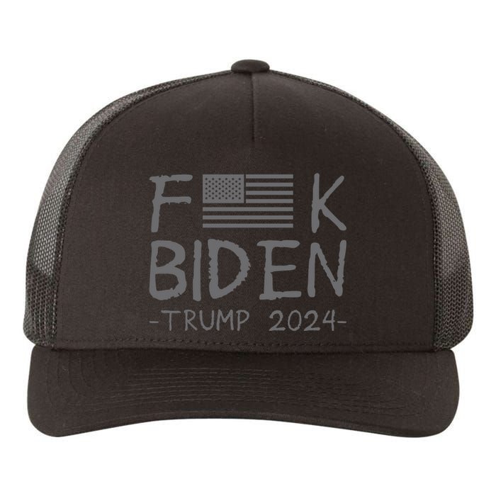 Fuck Biden American Flag Donald Trump 2024 Grey Yupoong Adult 5-Panel Trucker Hat