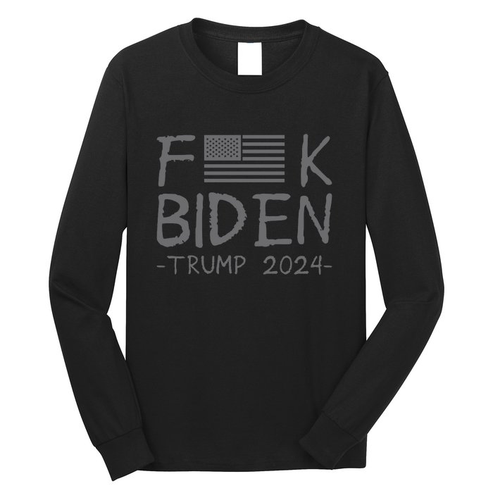 Fuck Biden American Flag Donald Trump 2024 Grey Long Sleeve Shirt