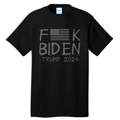 Fuck Biden American Flag Donald Trump 2024 Grey Tall T-Shirt