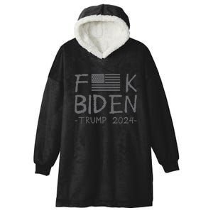 Fuck Biden American Flag Donald Trump 2024 Grey Hooded Wearable Blanket