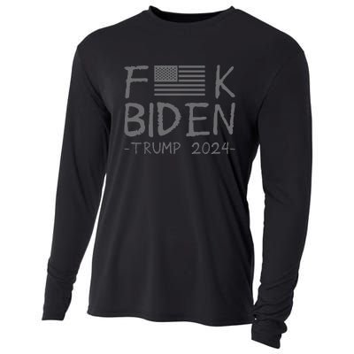 Fuck Biden American Flag Donald Trump 2024 Grey Cooling Performance Long Sleeve Crew