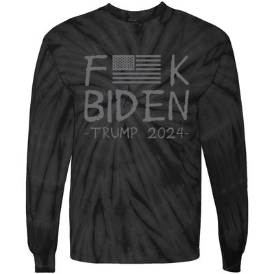 Fuck Biden American Flag Donald Trump 2024 Grey Tie-Dye Long Sleeve Shirt