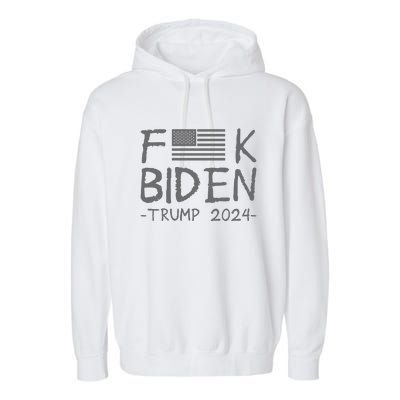 Fuck Biden American Flag Donald Trump 2024 Grey Garment-Dyed Fleece Hoodie