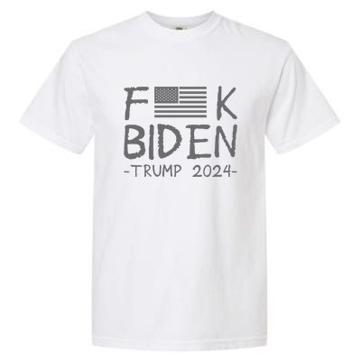 Fuck Biden American Flag Donald Trump 2024 Grey Garment-Dyed Heavyweight T-Shirt