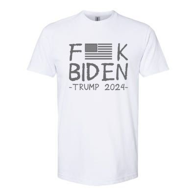 Fuck Biden American Flag Donald Trump 2024 Grey Softstyle CVC T-Shirt