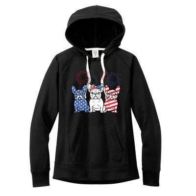 French Bulldog American Flag 4th Of July Independence Day Women's Fleece Hoodie