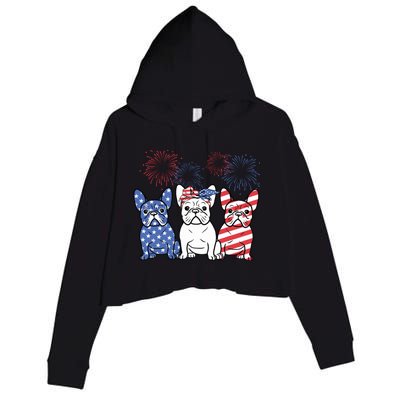 French Bulldog American Flag 4th Of July Independence Day Crop Fleece Hoodie