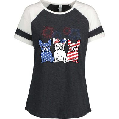 French Bulldog American Flag 4th Of July Independence Day Enza Ladies Jersey Colorblock Tee