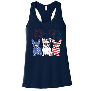 French Bulldog American Flag 4th Of July Independence Day Women's Racerback Tank