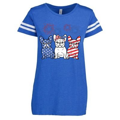 French Bulldog American Flag 4th Of July Independence Day Enza Ladies Jersey Football T-Shirt