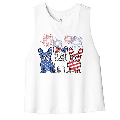 French Bulldog American Flag 4th Of July Independence Day Women's Racerback Cropped Tank