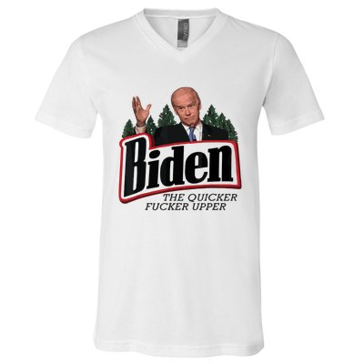 Funny Biden Anti Biden Fjb Funny Political Humor Quicker Fucker Upper V-Neck T-Shirt