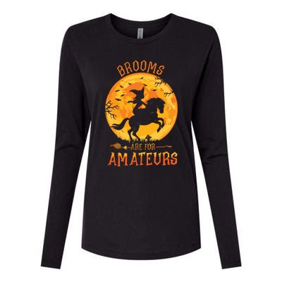 Funny Brooms Are For Amateurs Witch Riding Horse Halloween Womens Cotton Relaxed Long Sleeve T-Shirt