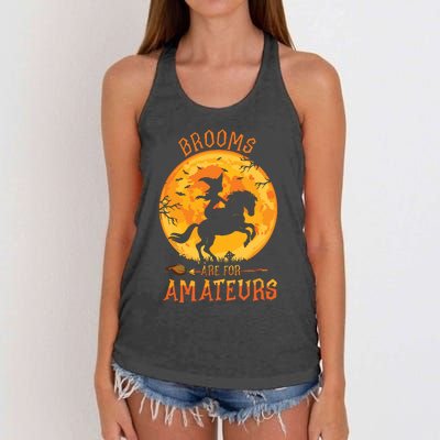 Funny Brooms Are For Amateurs Witch Riding Horse Halloween Women's Knotted Racerback Tank