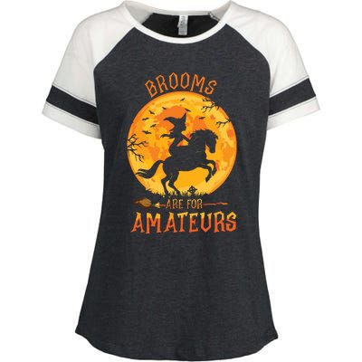 Funny Brooms Are For Amateurs Witch Riding Horse Halloween Enza Ladies Jersey Colorblock Tee