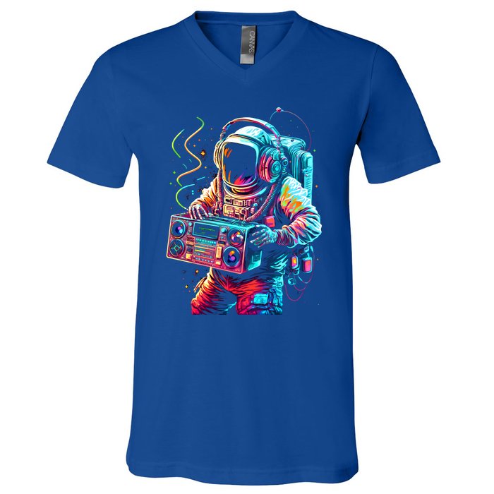 Funky Boombox Astronaut In Space Graphic And Teens Gift V-Neck T-Shirt