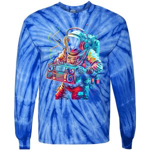 Funky Boombox Astronaut In Space Graphic And Teens Gift Tie-Dye Long Sleeve Shirt