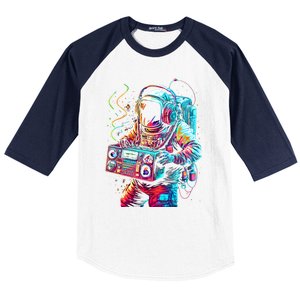 Funky Boombox Astronaut In Space Graphic And Teens Gift Baseball Sleeve Shirt