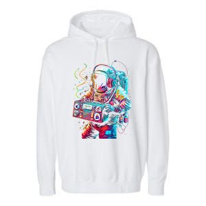 Funky Boombox Astronaut In Space Graphic And Teens Gift Garment-Dyed Fleece Hoodie