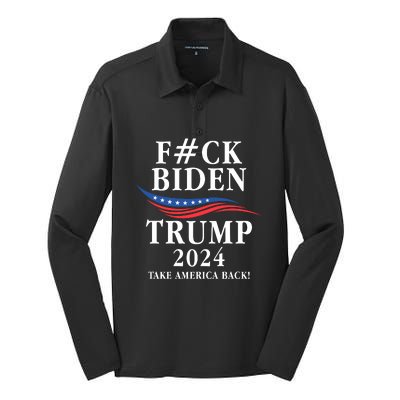 Fuck Biden American President Donald Trump 2024 Election US Flag Silk Touch Performance Long Sleeve Polo