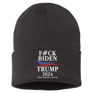 Fuck Biden American President Donald Trump 2024 Election US Flag Sustainable Knit Beanie