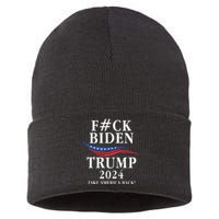 Fuck Biden American President Donald Trump 2024 Election US Flag Sustainable Knit Beanie