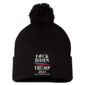 Fuck Biden American President Donald Trump 2024 Election US Flag Pom Pom 12in Knit Beanie