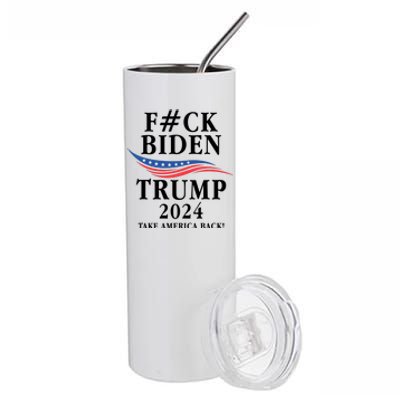 Fuck Biden American President Donald Trump 2024 Election US Flag Stainless Steel Tumbler