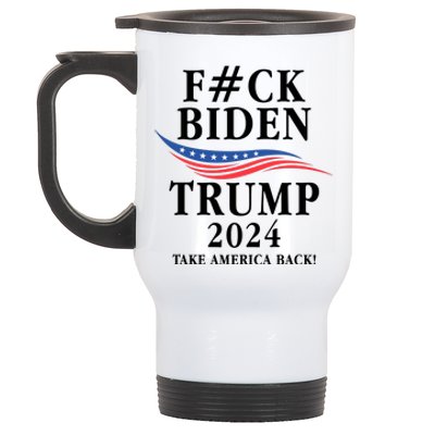 Fuck Biden American President Donald Trump 2024 Election US Flag Stainless Steel Travel Mug