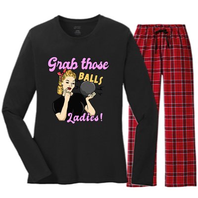 Funny Bowling Art For Bowler Ball Bowling Lover Women's Long Sleeve Flannel Pajama Set 