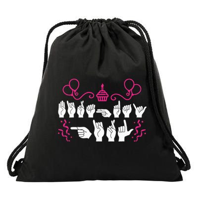 funny Birthday ASL American Sign Language Drawstring Bag