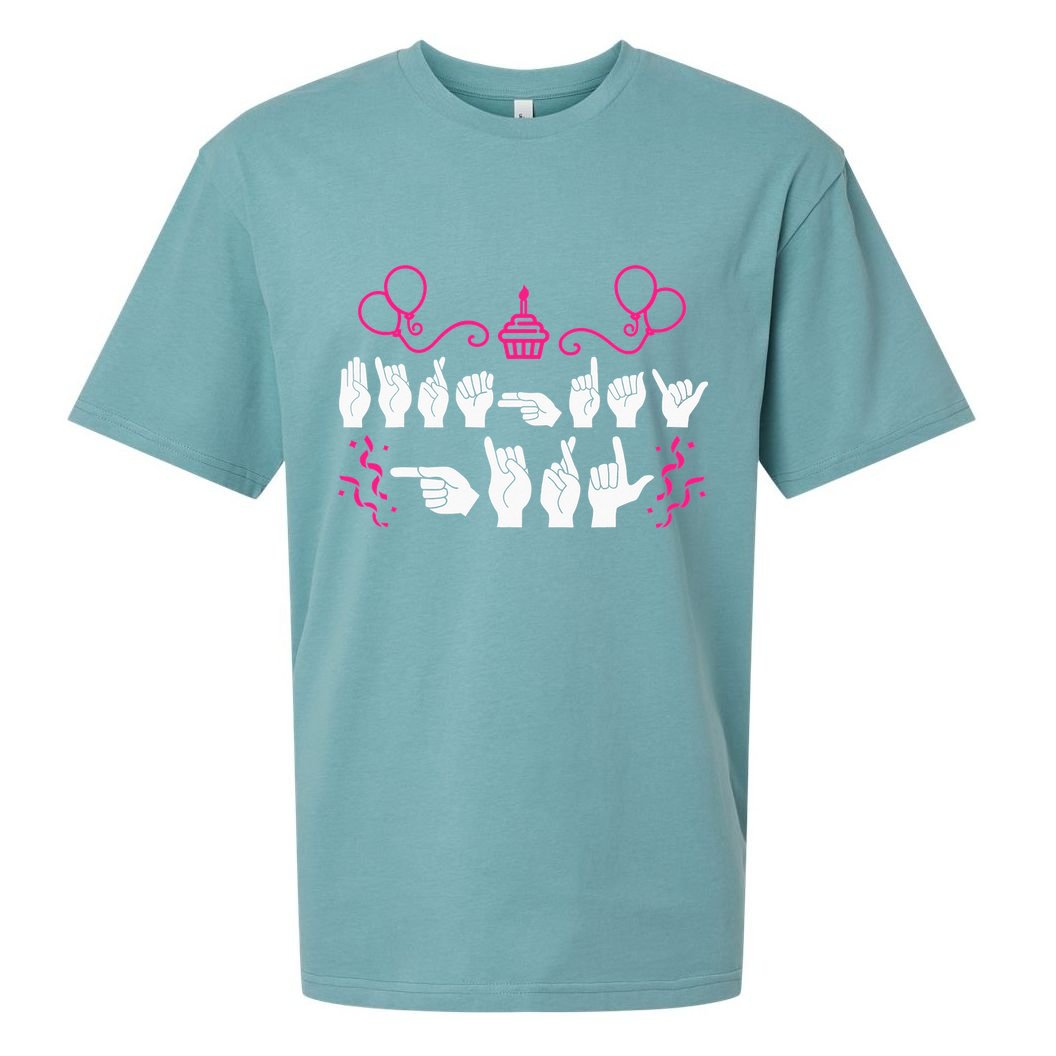 funny Birthday ASL American Sign Language Sueded Cloud Jersey T-Shirt