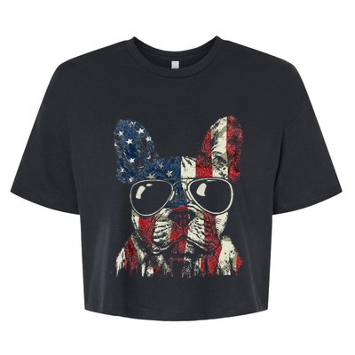 French Bulldog American USA Flag 4th of July Frenchie Bella+Canvas Jersey Crop Tee