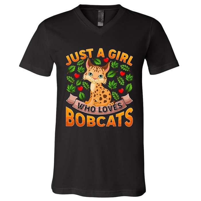 Funny Bobcat Animal Lover Just A Girl Who Loves Bobcats V-Neck T-Shirt