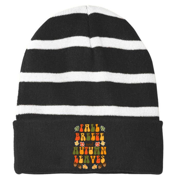 Fall Breeze Autumn Leaves Happy Thanksgiving  Striped Beanie with Solid Band