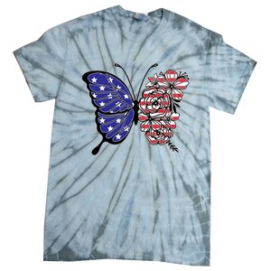 Floral Butterfly American Flag 4th Of July Gift Tie-Dye T-Shirt