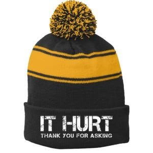 Funny Broken Arm Or Broken Leg Stripe Pom Pom Beanie