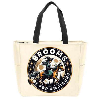 Funny Brooms Are For Amateurs Witch Riding Horse Halloween Vneck Zip Tote Bag