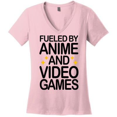 Fueled By Anime And Video Games Gaming Women's V-Neck T-Shirt