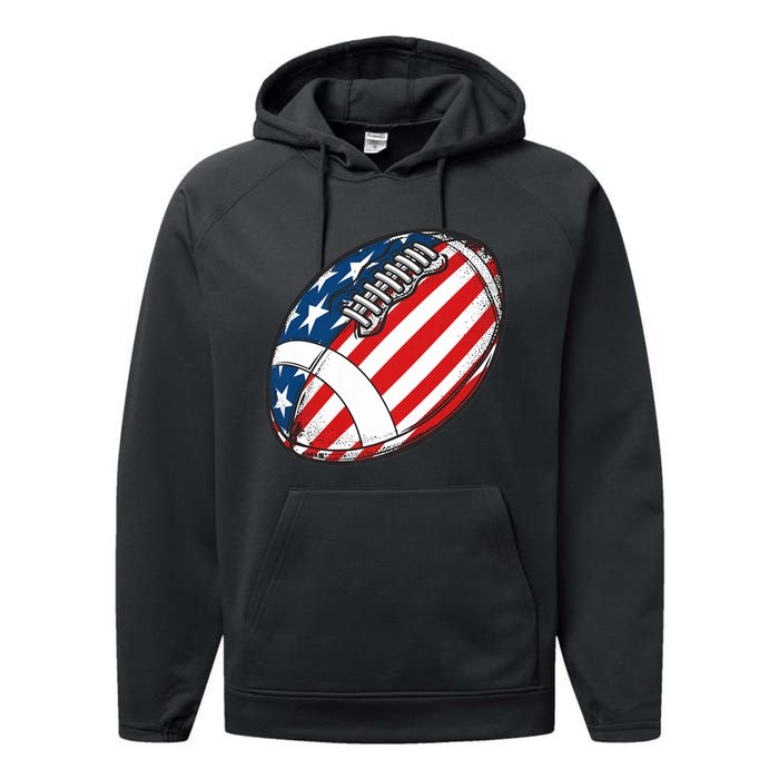 Football Ball American Flag U.S.A. Great Gifts Idea Performance Fleece Hoodie