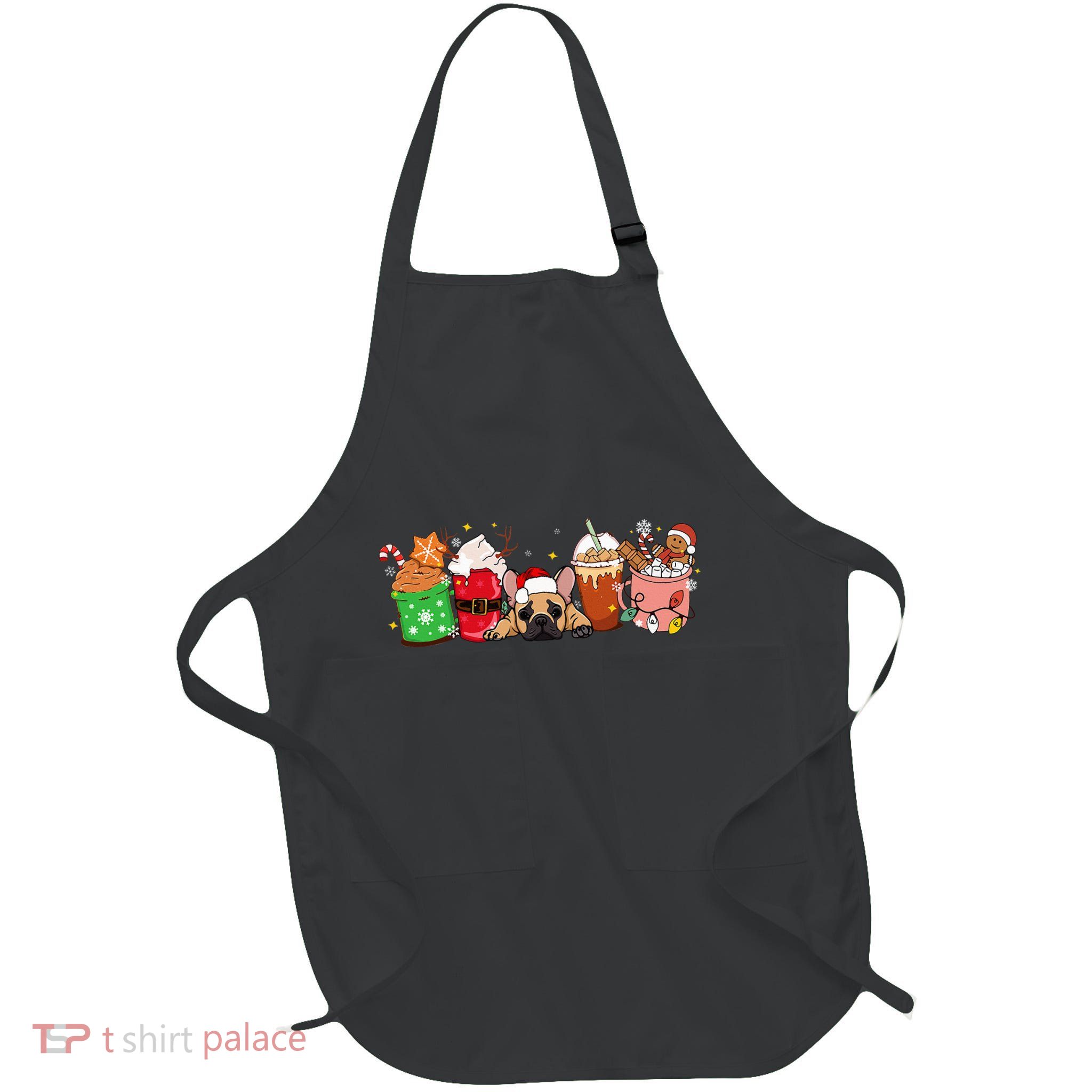 French Bulldog And Coffee Frenchie Mom Dad Xmas Christmas Full-Length Apron With Pockets