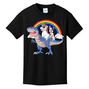 French Bulldog And Unicorn Riding Dinosaur Kids T-Shirt