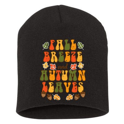 Fall Breeze Autumn Leaves Happy Thanksgiving Short Acrylic Beanie