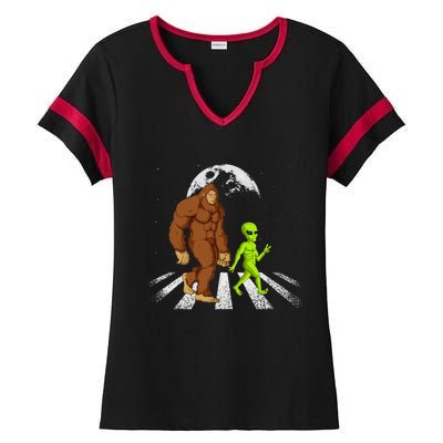 Funny Bigfoot Alien Moon Sasquatch Ufo Space Ladies Halftime Notch Neck Tee