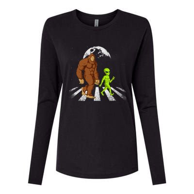 Funny Bigfoot Alien Moon Sasquatch Ufo Space Womens Cotton Relaxed Long Sleeve T-Shirt