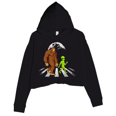 Funny Bigfoot Alien Moon Sasquatch Ufo Space Crop Fleece Hoodie